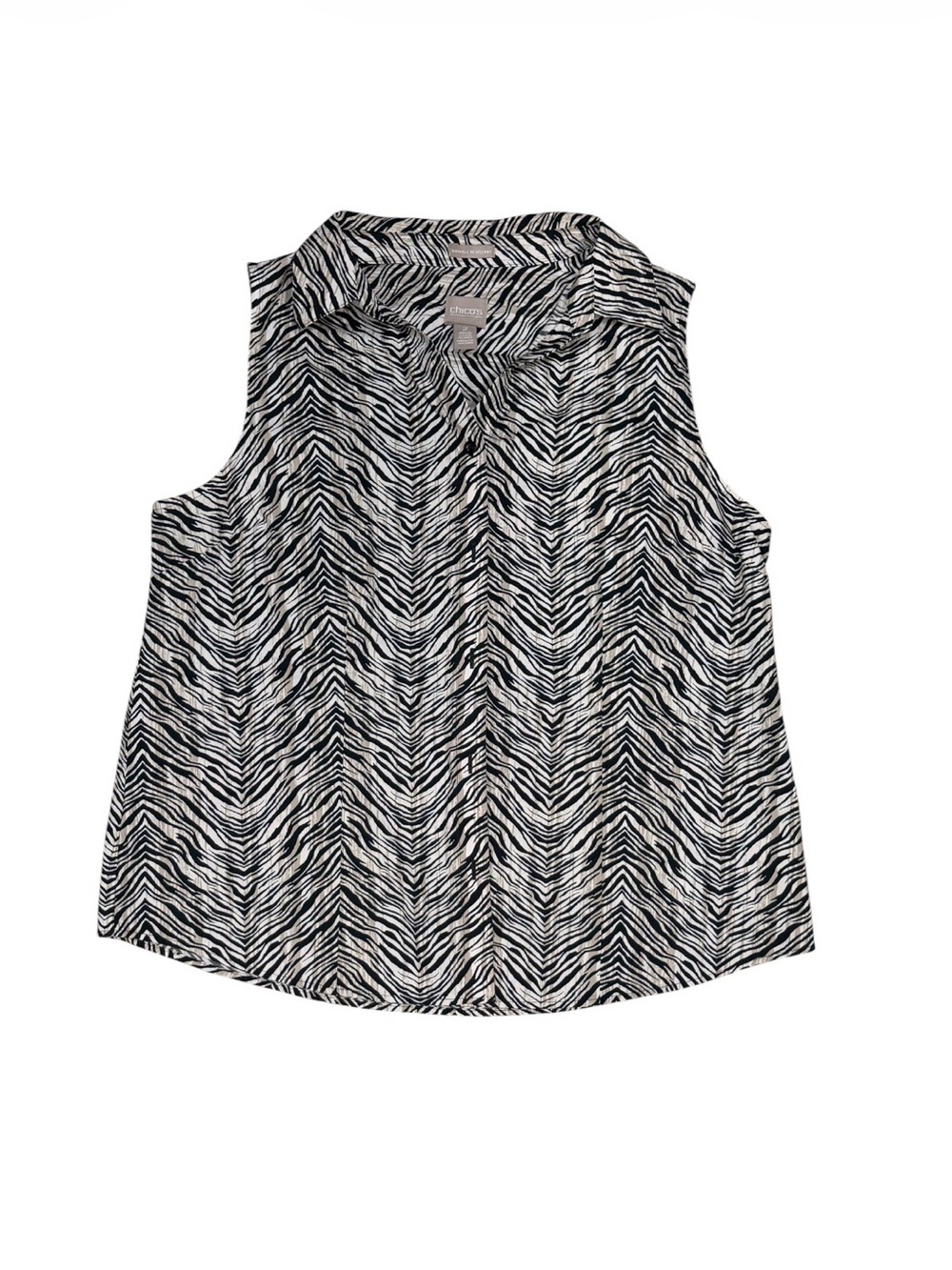 Chico's Sleeveless Zebra Print Button Front Shirt Size 2 Large
